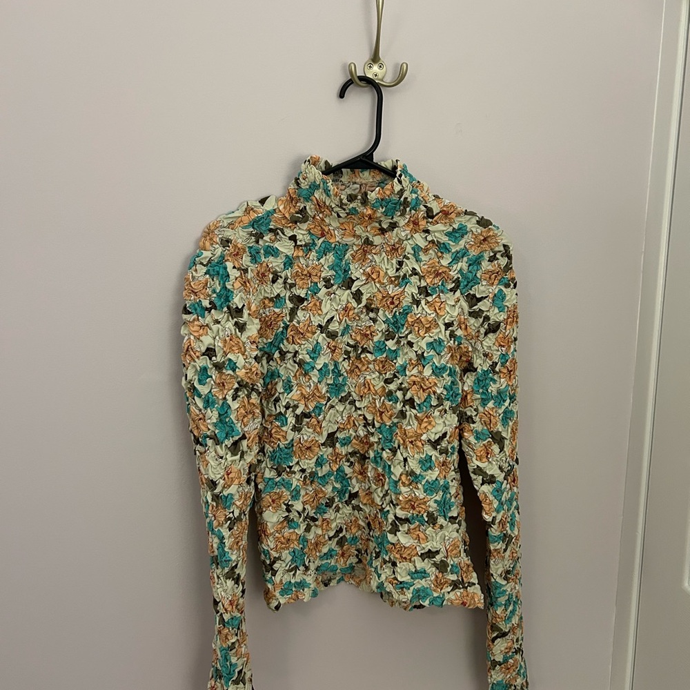 Floral Artsy Long Sleeve Turtleneck Top